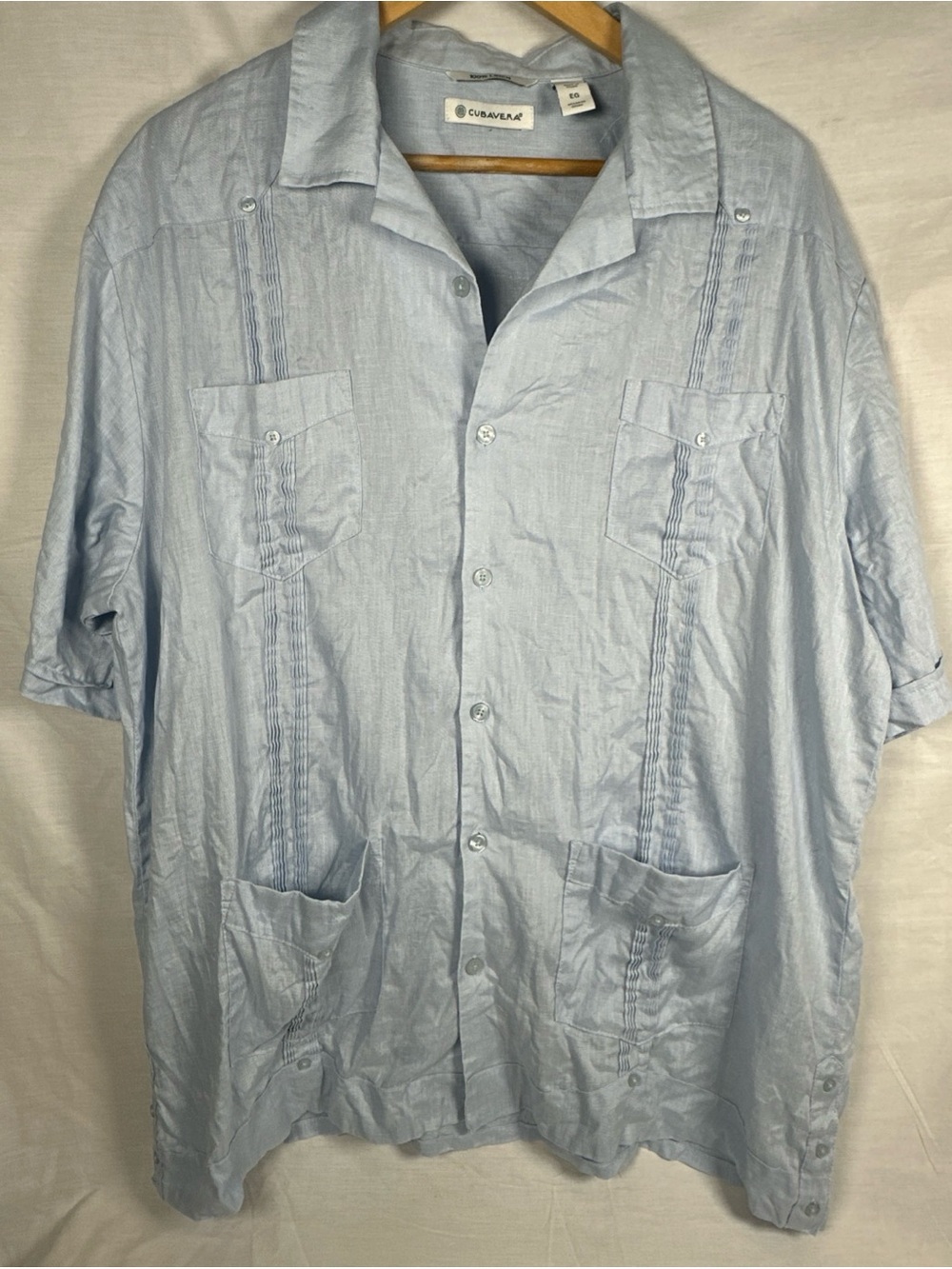 Cubavera Light Blue Short-Sleeve Guayabera Shirt Jacket Linen